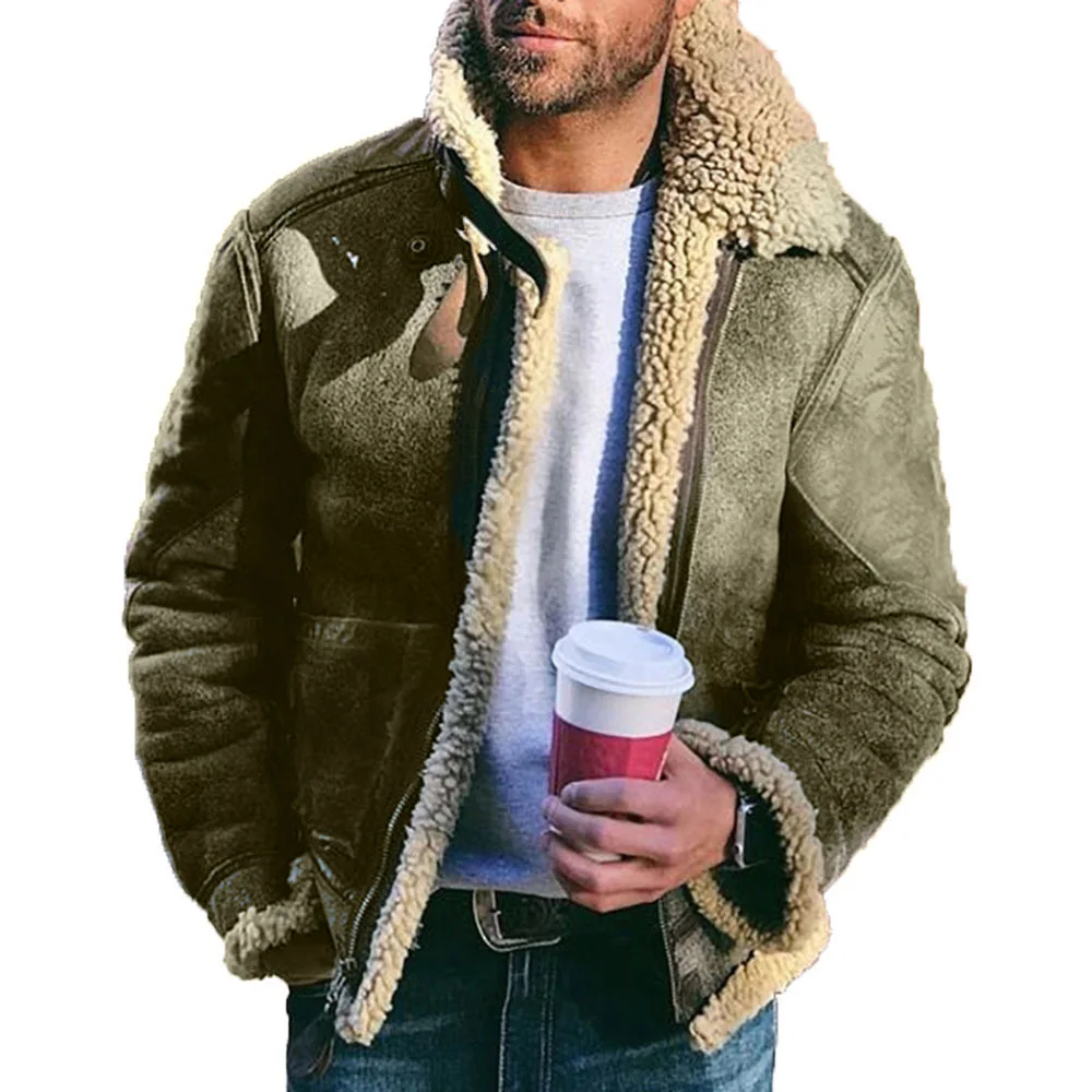 

CL-0707 Wholesale Autumn Winter British Style Short Faux Fur Coat Plus Size Jackets Men's Fashionable Leather Fleece Jackets, Picture showns