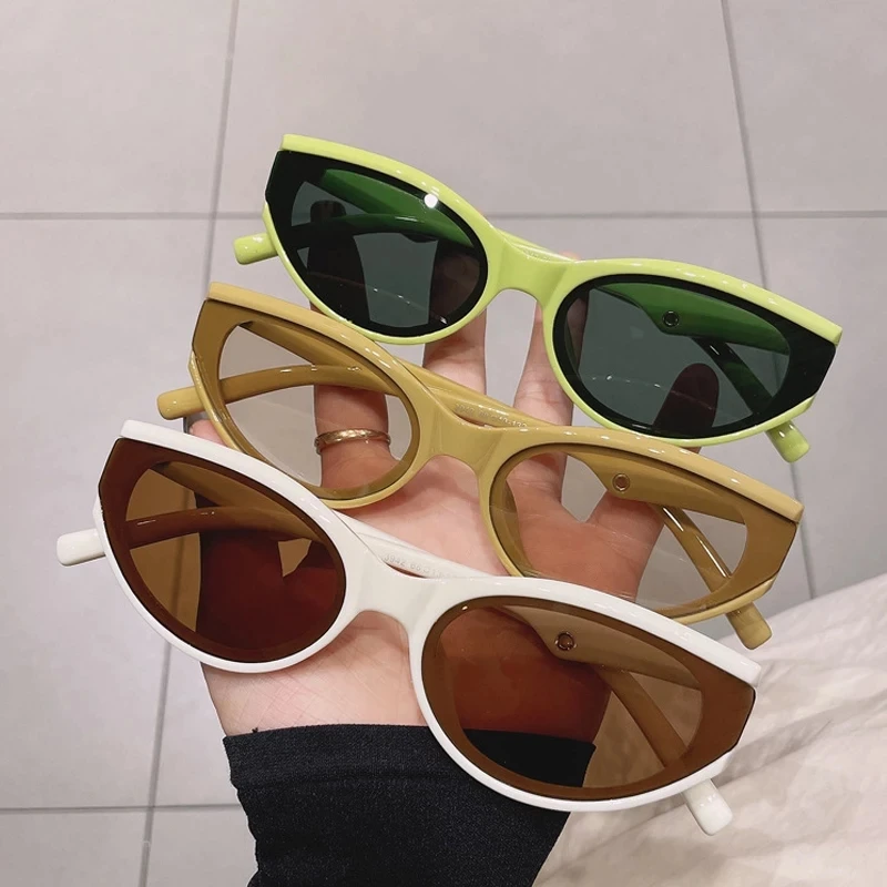 

Ins Popular Fashion Small Cat Eye Sunglasses Woman Vintage Oval Eyewear Men Champagne Tea Sun Glasses Shades UV400, Multi color