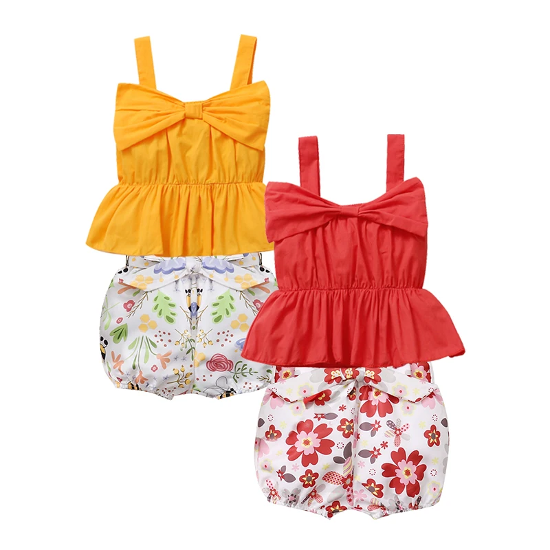 

Amazon Hot Selling Baby Girl Outfits Sleeveless Baby Sets Clothes Clothing Cotton Summer Baby Clothing Set, Mix color