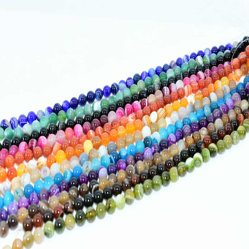 

NAPOLN Trade Insurance 6/ 8/10/12mm Natural 12 Colors Striped Agate Gemstone Beads, Orange color