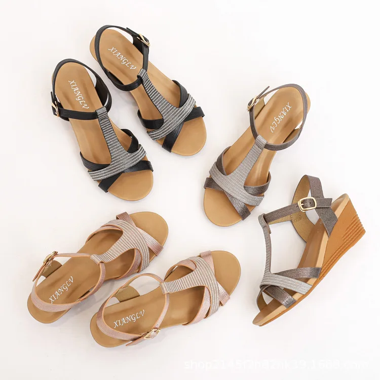 

2021 fashion wedges women's shoes sandals, Black/gary/champagne