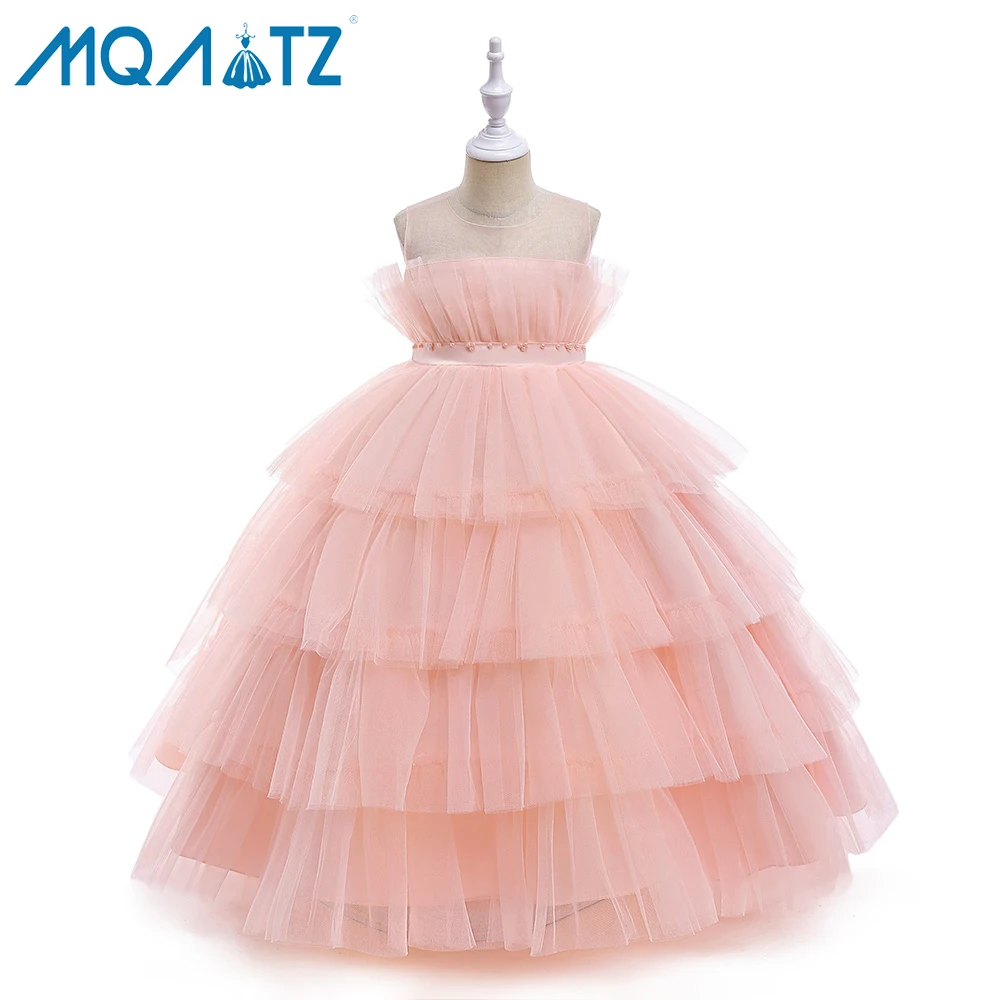 

MQATZ New Products Children's Birthday Party Long Dress Sleeveless Tulle Layered Girl Dress Elegant Princess White Dress For Kid