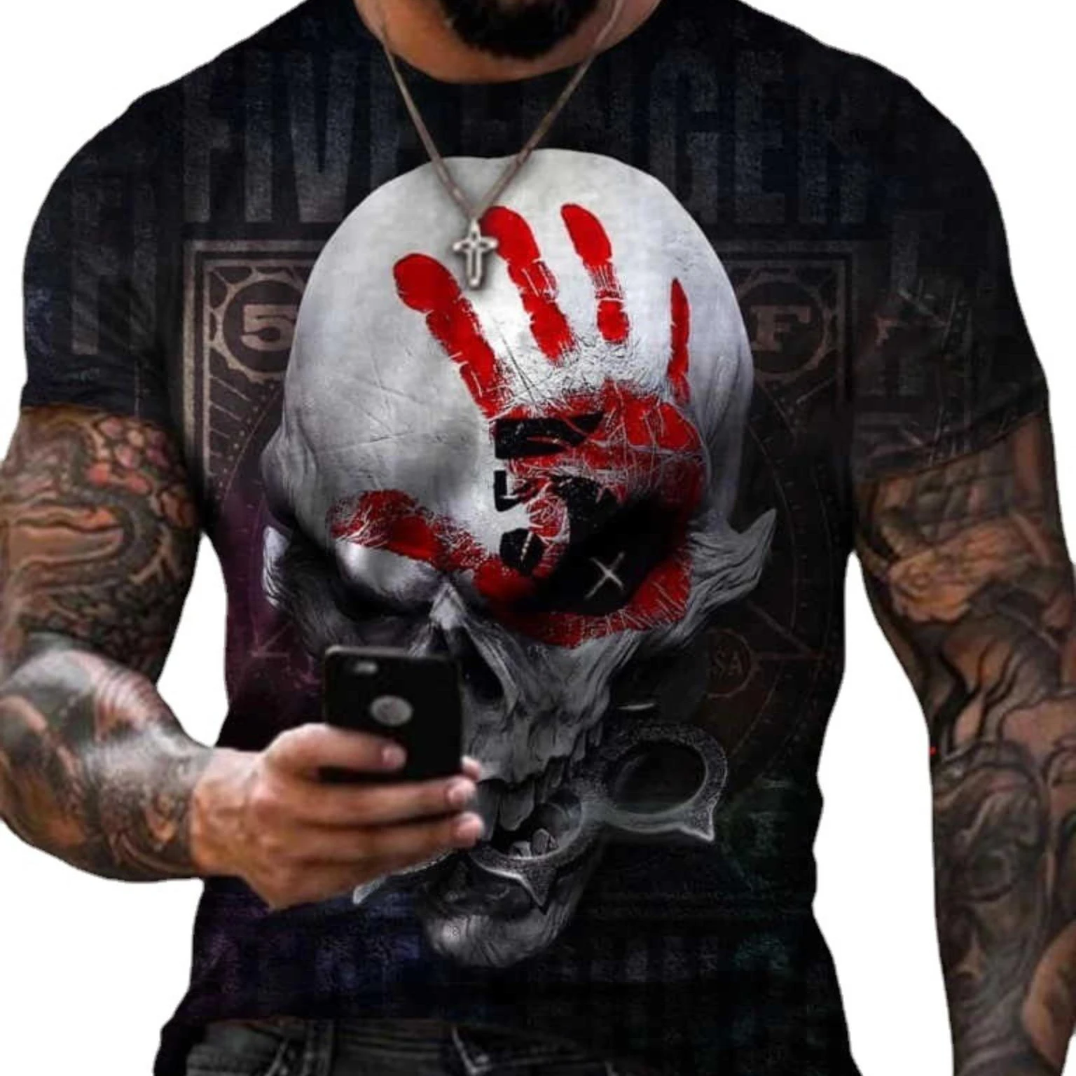 

2021 new style dropshipping fashion Skull flag printed t-shirts, Black, blue, brown