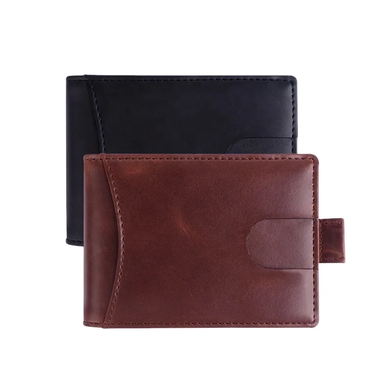 

Money Clip Card Holder Rfid Slim Leather Wallet Vintage Crazy Horse Leather for Man GENUINE Leather Letter