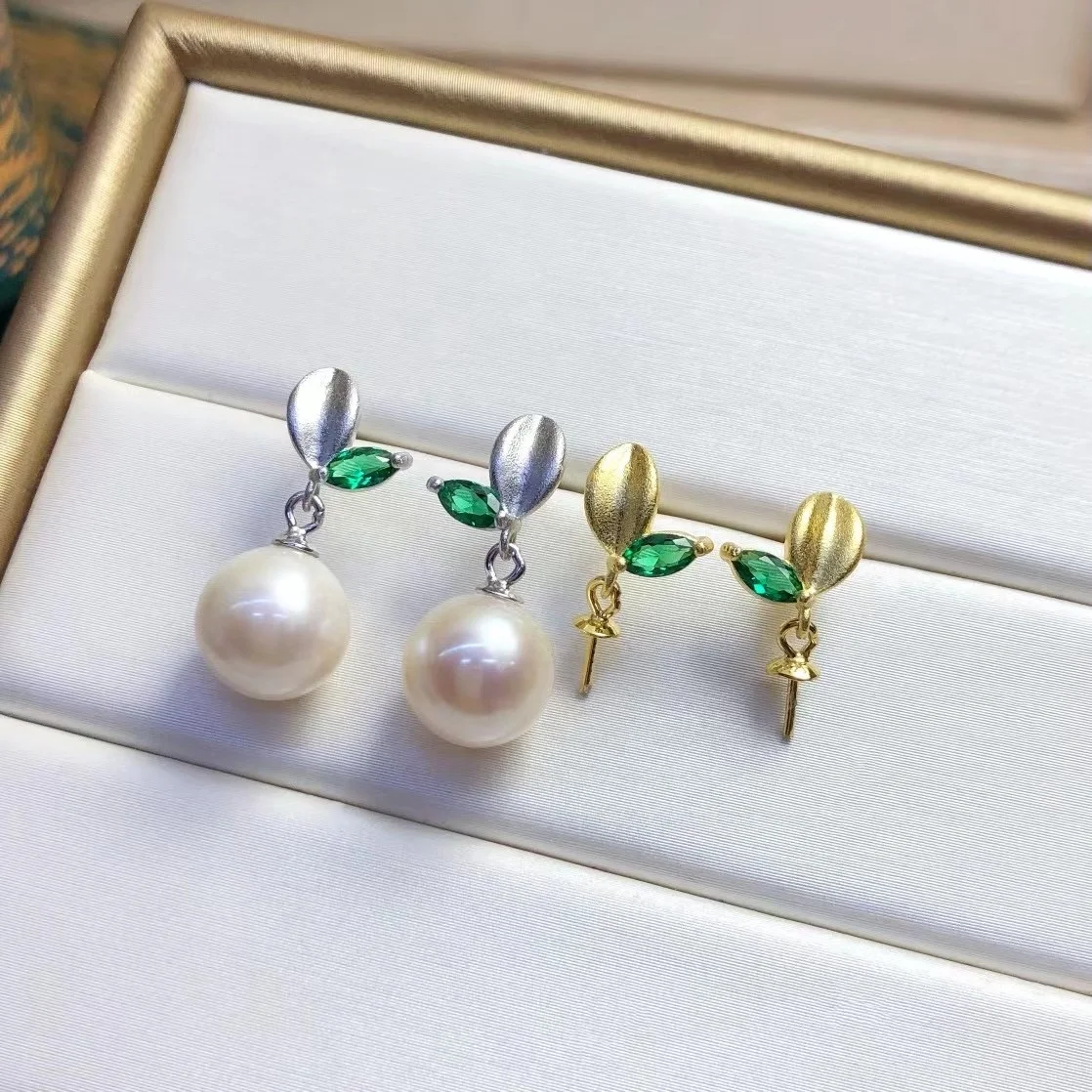 

E1340 8-9mm DIY Natural Freshwater pearl charm earrings mounting accessory 925 sterling silver Gold Plated jewelry for women