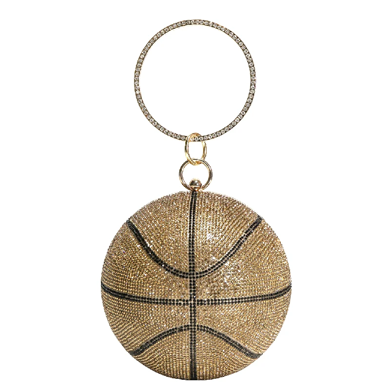 

2020 Luxury Gold Rhinestone Studded Diamond Basketball Purse Small Handbag Designer Evening Clutch Bag Black Basket Ball Purses, Customized/as stock