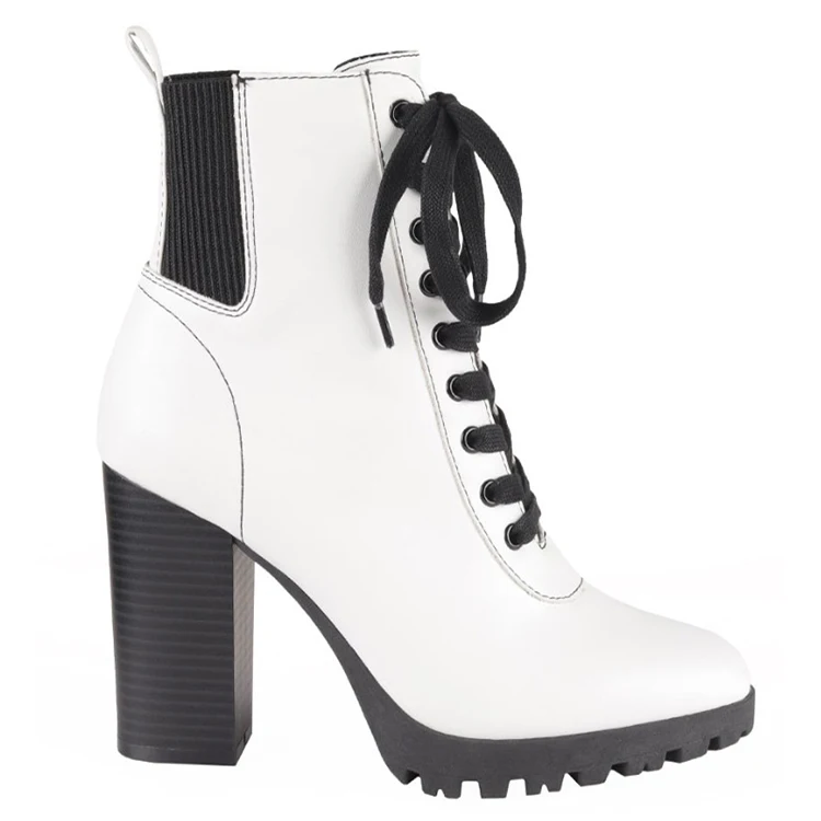 

OEM High Quality Lace up Dress Ankle Boot Block Heel Genuine Leather for Lady