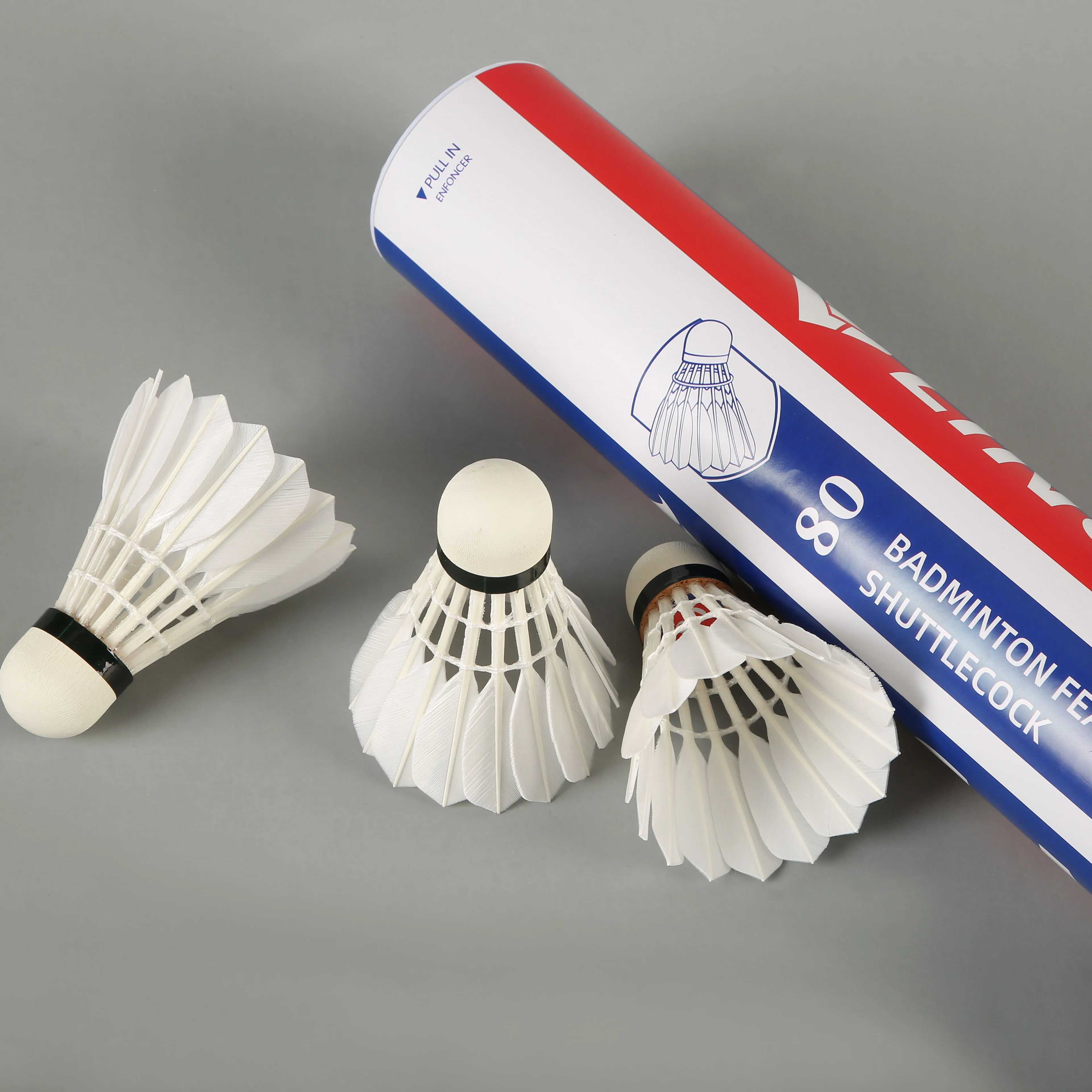 

LINGMEI 80 class 1 durable goose feather brand badminton shuttlecock for international tournament, White