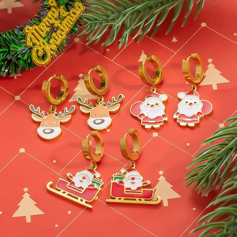 Fashion Stainless Steel Gold Plated Christmas Gift Set Tree Charm Necklace Bracelet for DIY Jewelry Ornaments