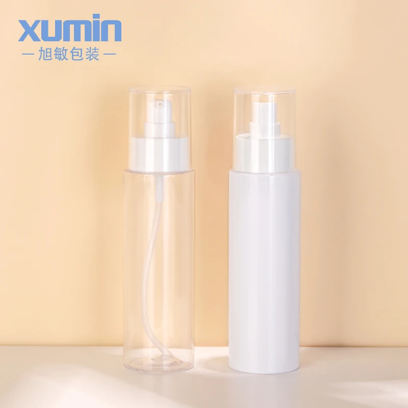 

cosmetic plastic pet spray bottle 100ml spray frosted pump bottle and clear lotion pump bottle