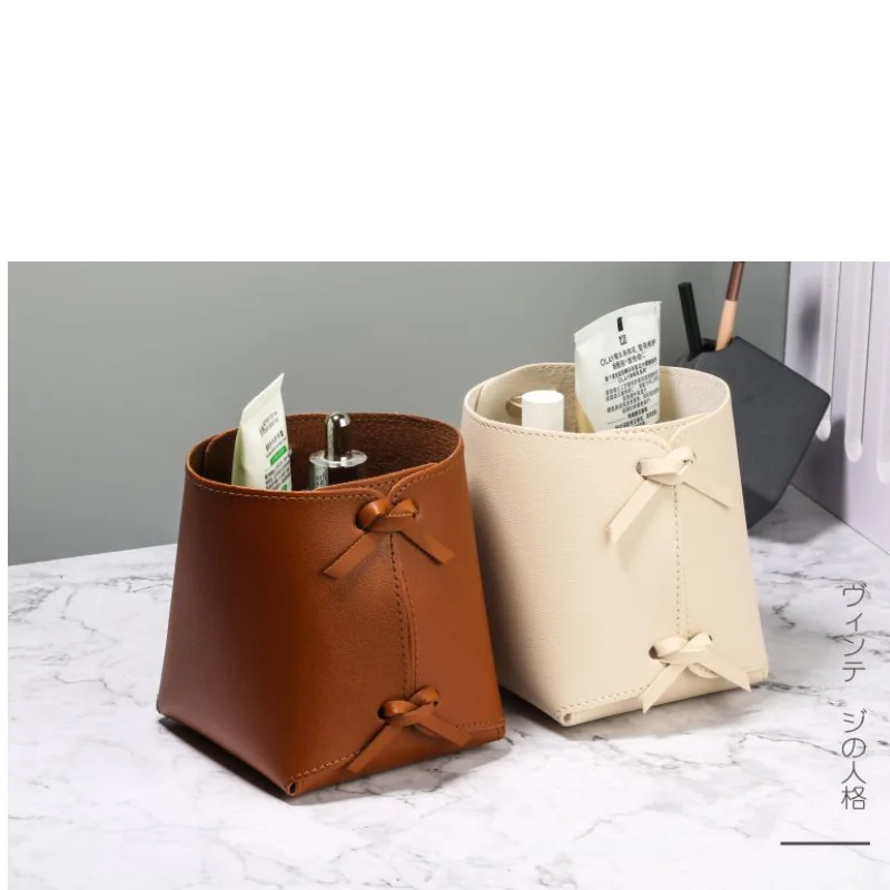 

Leather Large Storage Basket Cosmetics Tray Storage Box Desktop Folding Storage Box