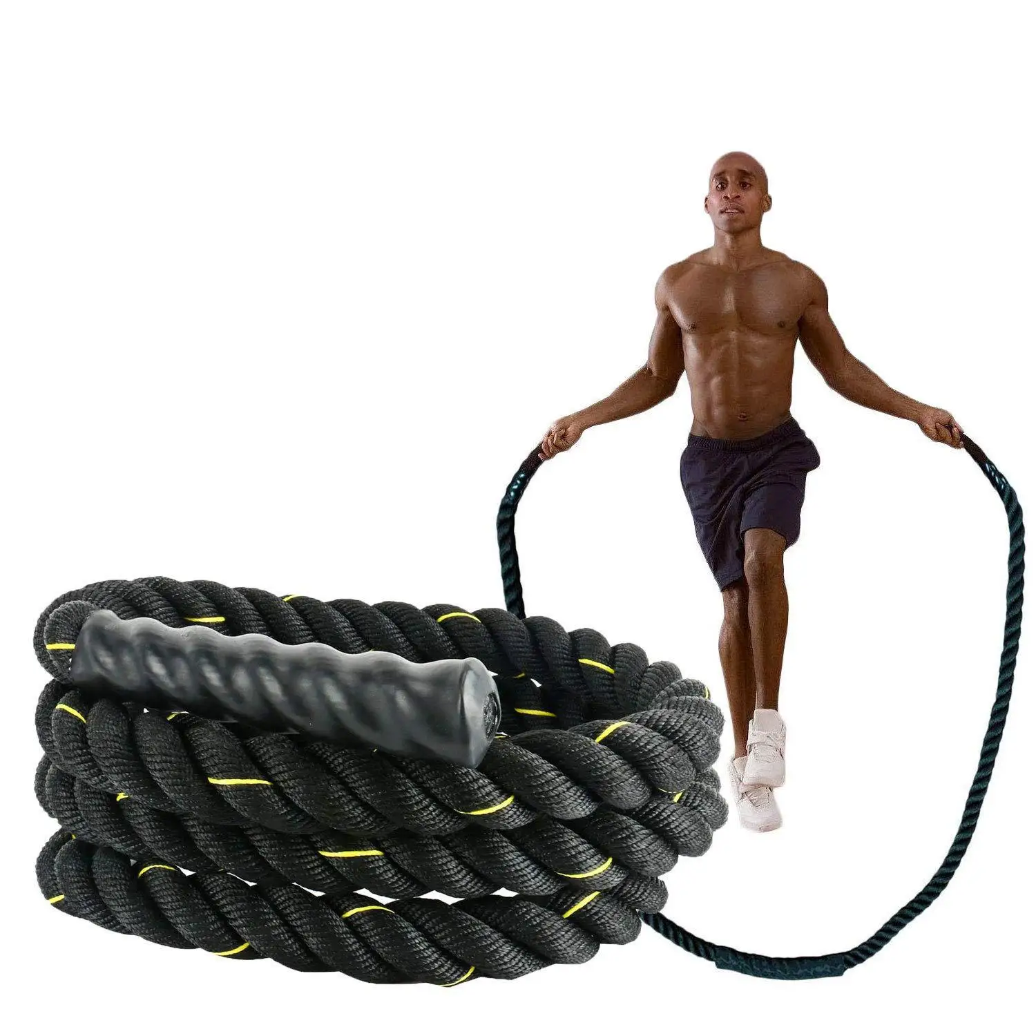 

25mm Fitness Exercise Custom Logo Heavy Duty Muscle Battle Power Training Thick Skip Heavy Weighted Jump Rope, Black