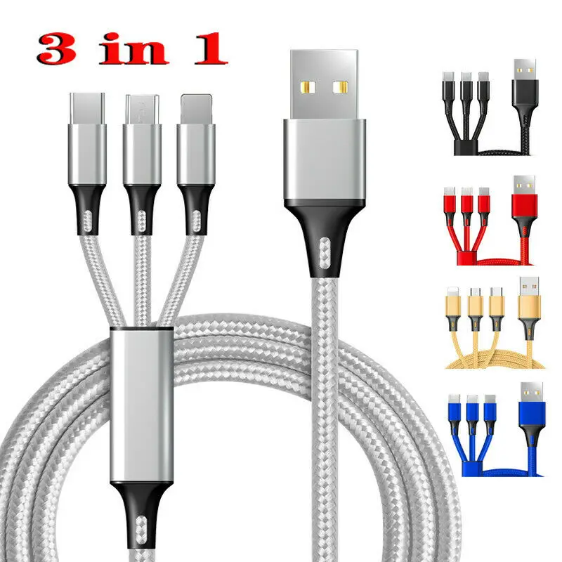 

2021 hot sell New Design 3 in 1 Multi Function Charging Data Cable High Quality Adapter Cable For iPhone, type-C Use, Multi colors