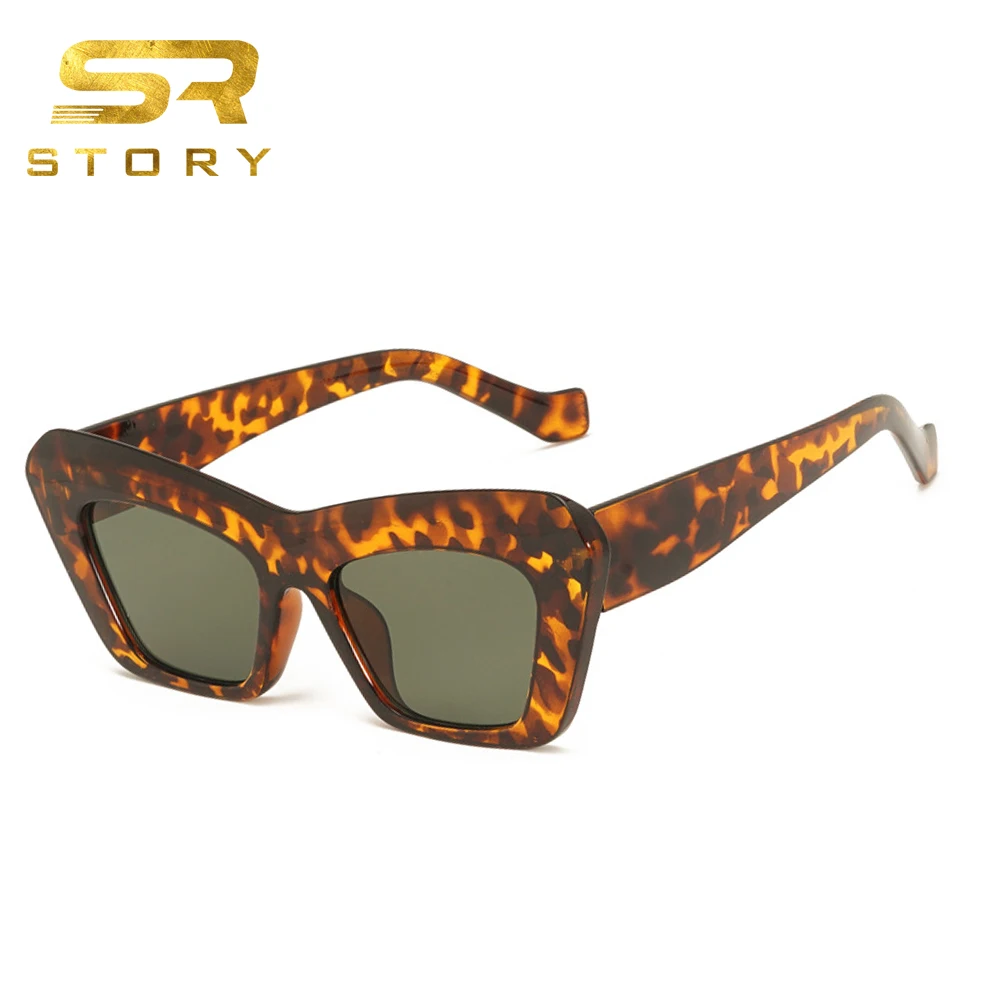 

STORY T108 Retro Leopard Cat Eye Sunglasses Women 2020 Brand Design Vintage Thick Frame Oversized Square Sun Glasses Black Shade
