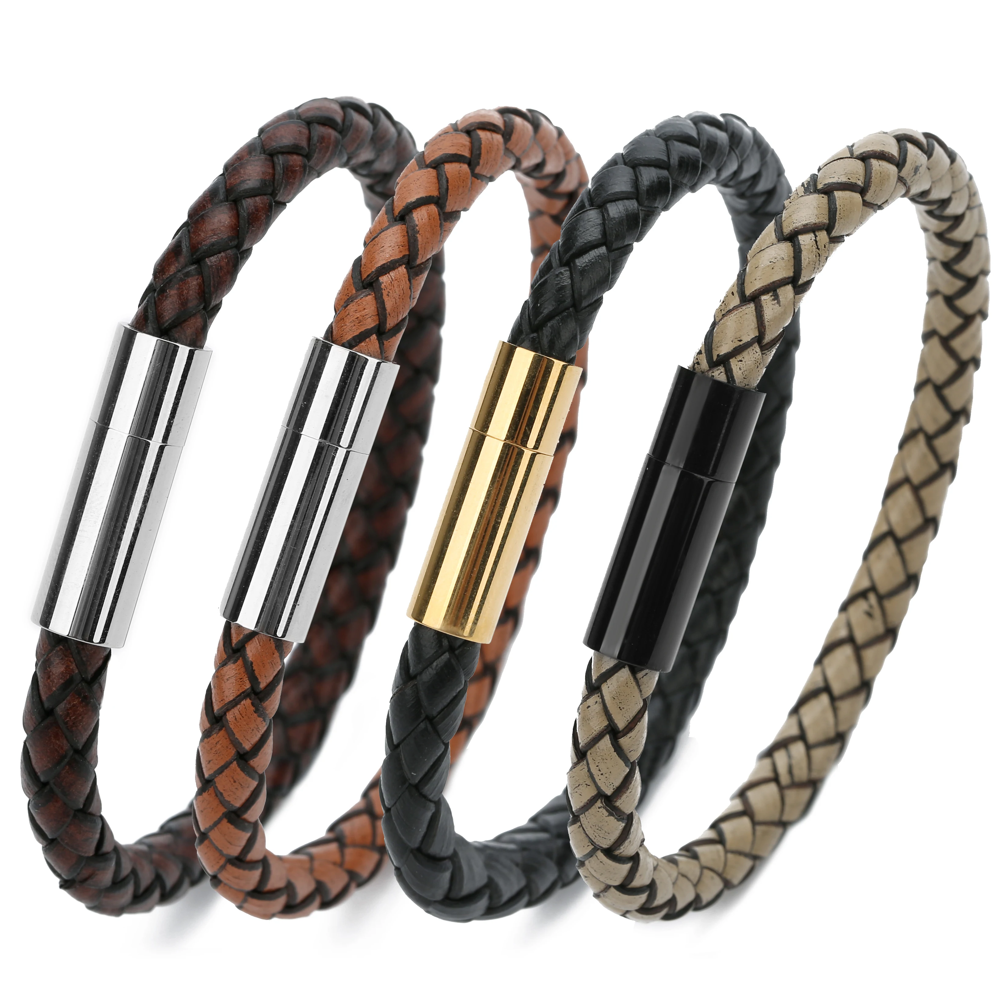 Fashion Customizable 316L Stainless Steel Clasp Genuine Leather Bracelet Stainless Steel  Magnetic Clasp Bracelet For Men