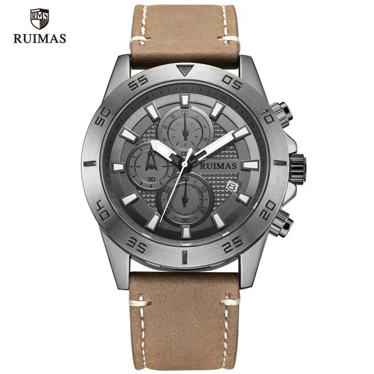 

RUIMAS RL572G Chronograph Quartz Watches Men Fashion Luxury Leather Strap Wristwatch Casual Waterproof Luminous Man Clock