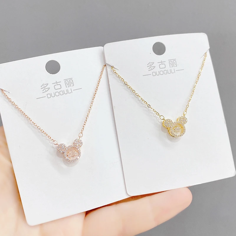 

XL60826 Fashion design gold plated brass zircon women jewelry animal mouse pendant necklaces