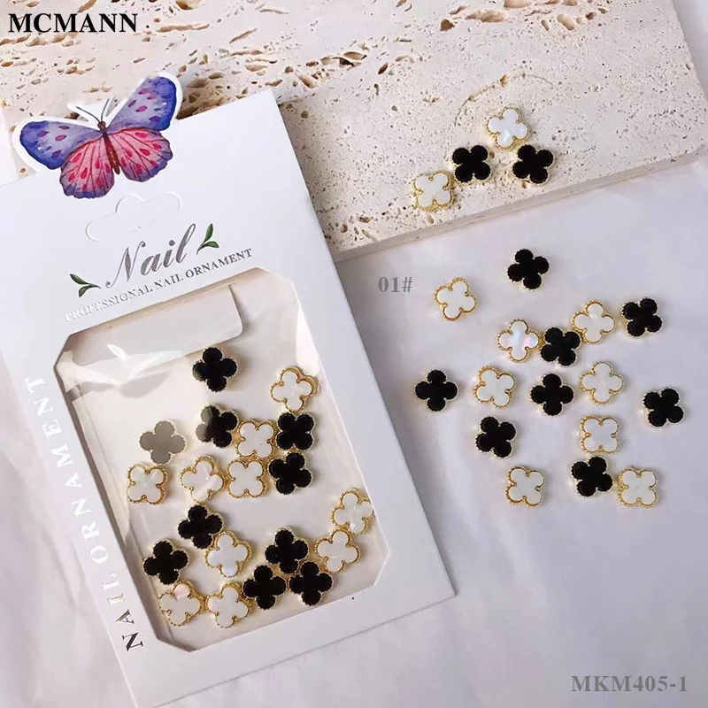 

McMann Nail Accessories Black and white Magic color mixed four leaf fritillary alloy flat bottom zircon nail art decoration