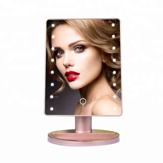 

16 LEDs Lighted Vanity with Touch Screen Makeup Portable Adjustable 180 Rotating Mirror, White/pink/black/gold