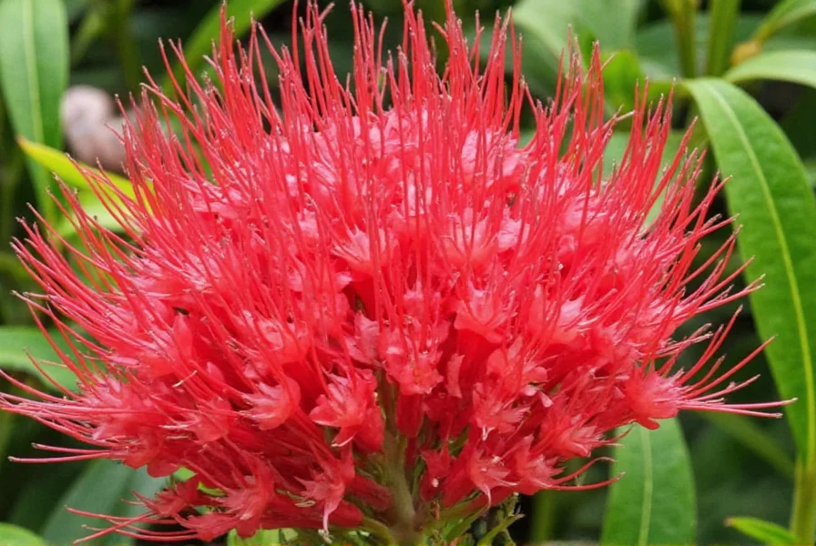 Red ginger plant showing vibrant red cone-shaped flowers against green foliage