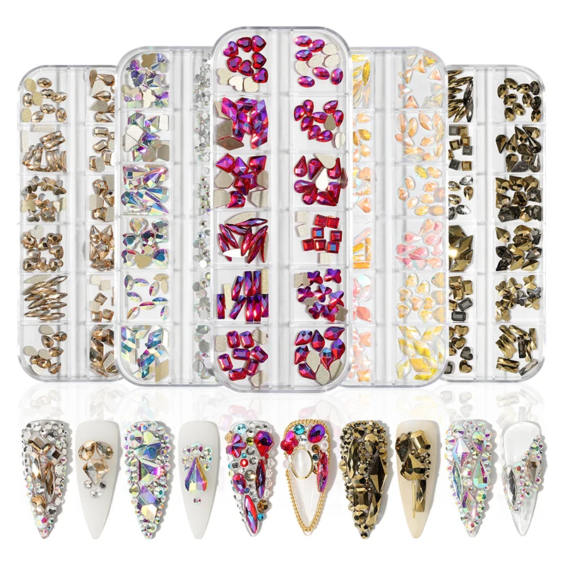 

High quality Multi size Flat Bottom Glass Fancy Shape Nail Rhinestones Decorations Crystal Manicure diamond Nail Art Accessories