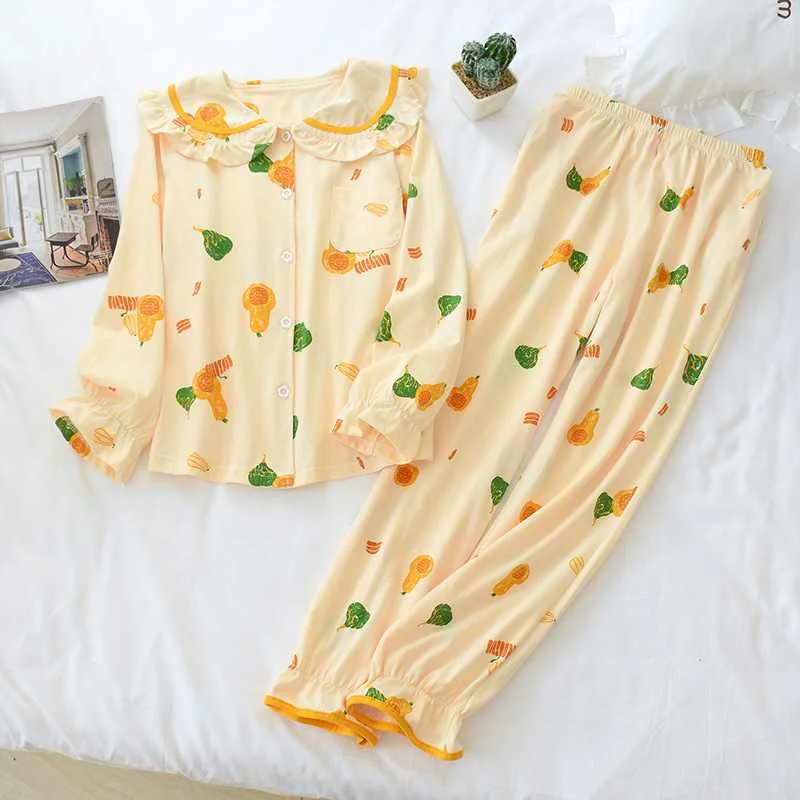 

2021 new Japanese ladies spring and autumn cotton long-sleeved home service sweet and cute two-piece thin long-sleeved trousers, Required