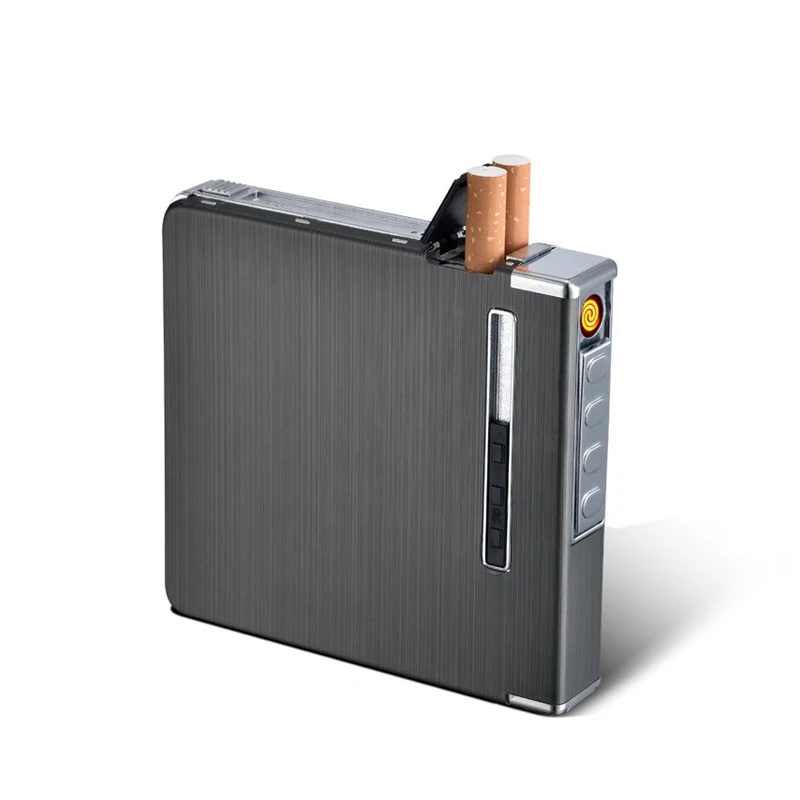 
custom focus metal USB electronic automatic cigarette carrying case holder with lighter 