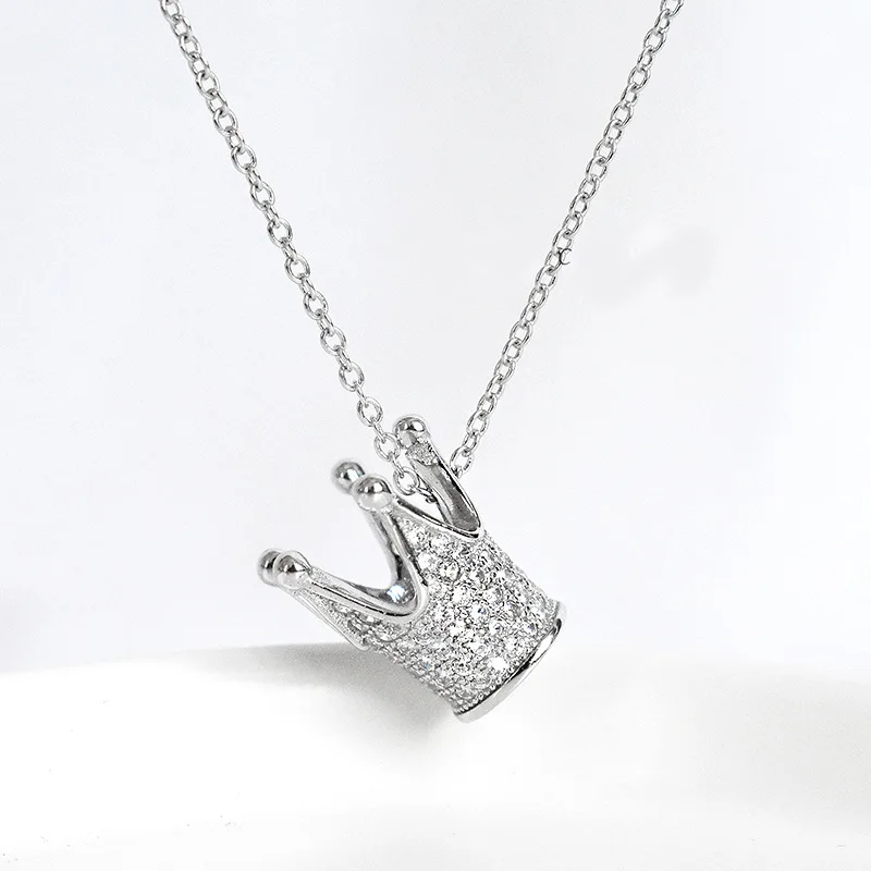 

Wholesale Unique Design Fashion Jewelry Sterling Silver 925 Sterling Silver CZ Zircon Crown Pendant Necklace For Women, Platinum