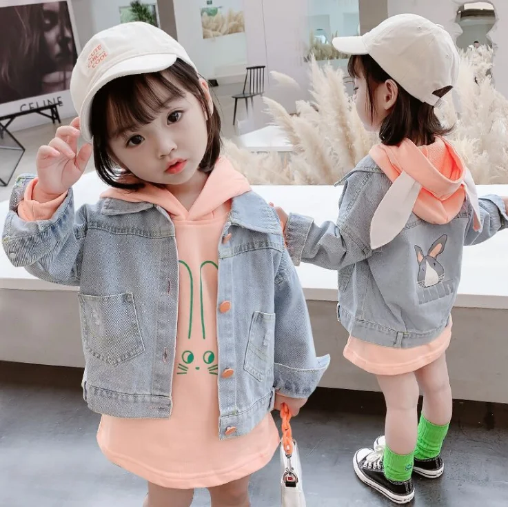 

CCYH hot sale girls clothes hooded sweater+kids denim jacket children's autumn s et fashion alphabet printing, Picture shows