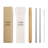 

Customized Logo Food Grade Reusable Metal Stainless Steel Colorful Drinking Straw set with Bamboo Wooden Case