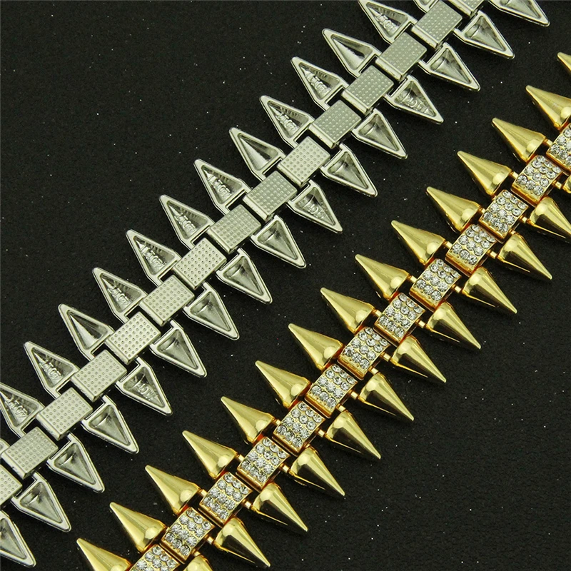 

BR-0637 Trendy Personalized Unique Punk Style Ankle Bracelet Men Diamond Gold Plated Fashion Rivet Accessories Men Bracelet, Mix