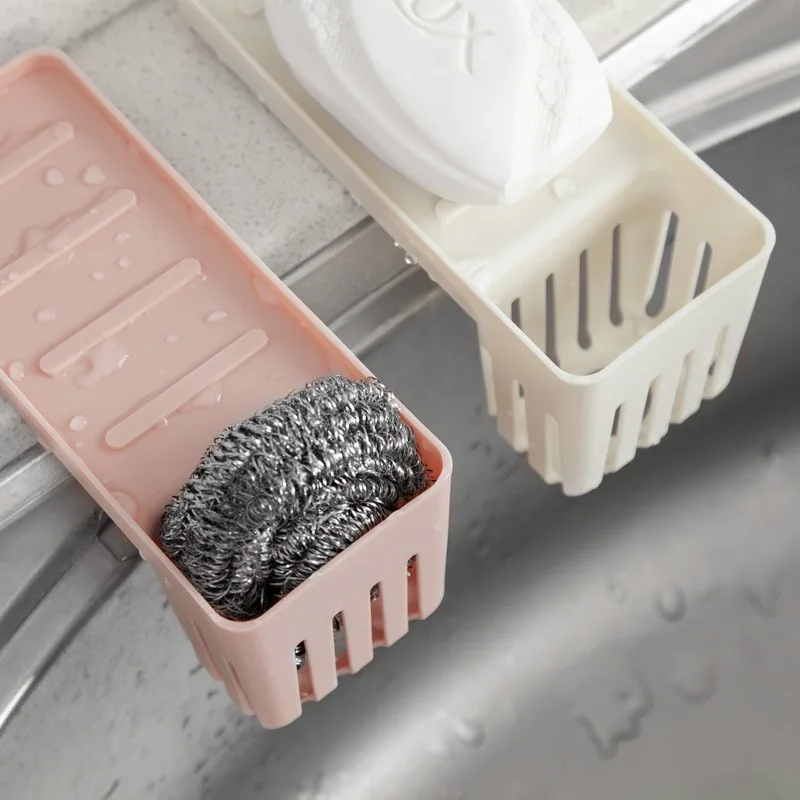 

Kitchen Drainer Rack plastic Sink Drying shelf Sponge Holder Sink Caddy, White/pink/blue