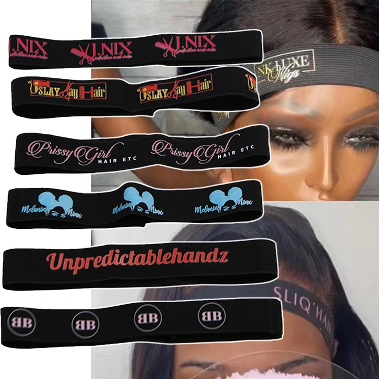 

Removable Custom Logo Elastic Wig Melt Band For Wigs , Edge Slayer Elastic Lace Melting Band, Black white colored multi