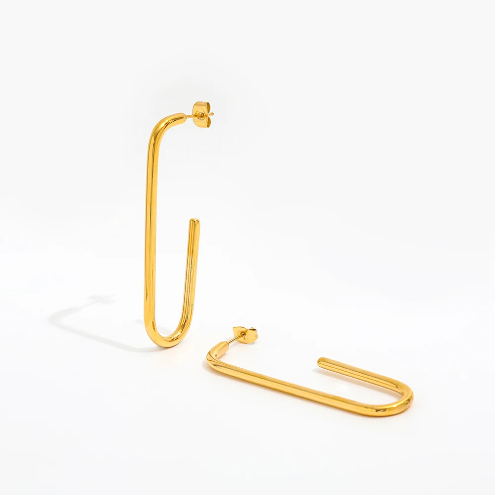 18k PVD Gold Plated Tarnish Free & Waterproof Large Long  Hoop  for Women Stainless Steel Fashion Earring Jewelry Wholesale