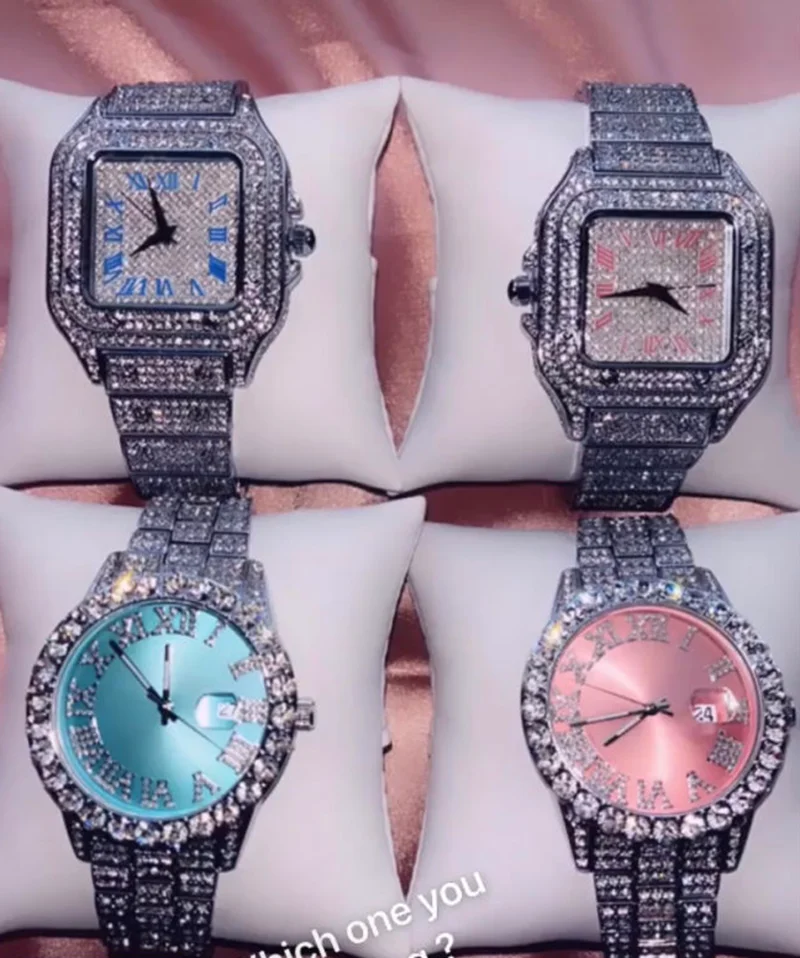 

Drop Shipping Square Face Watch Hip Hop Color Watch Hands Women Men Full Diamond Icy Watches
