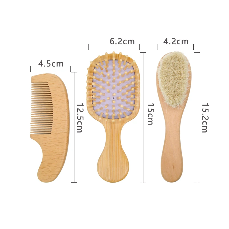 

Fashion Design Wholesale Price Eco-friendly Wood Baby Massage Hair Brush Soft Goat Bristle Custom Logo Baby brush and Comb Set