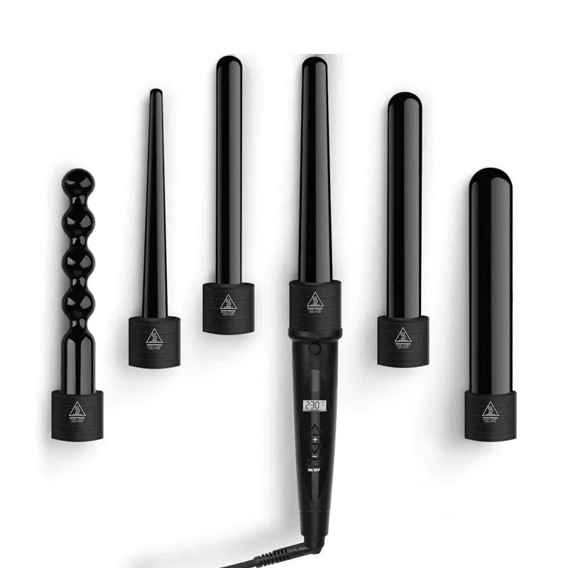 

6 in 1 Professional Salon Interchangeable Custom Hair Curler Curling Iron Set, Black