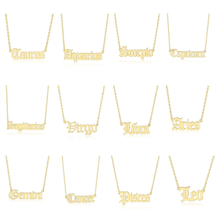 

Hot sale Gold Plated 12 Zodiac Necklace Stainless Steel Zodiac Necklace, Gold,silver,rose gold