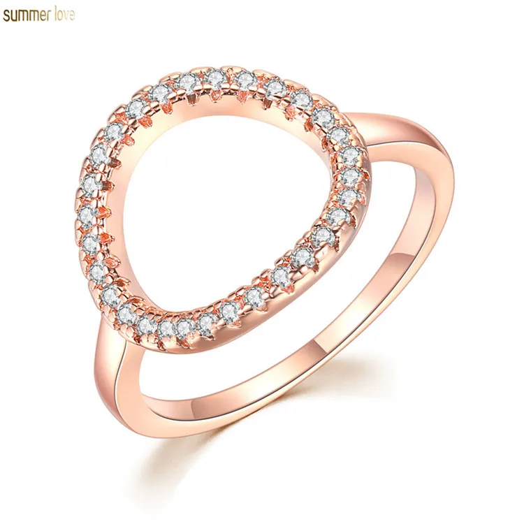 

18K Rose Gold Plated Geometric Circle Open Eternity CZ Zirconia Diamond Wedding Rings For Women, Gold, silver