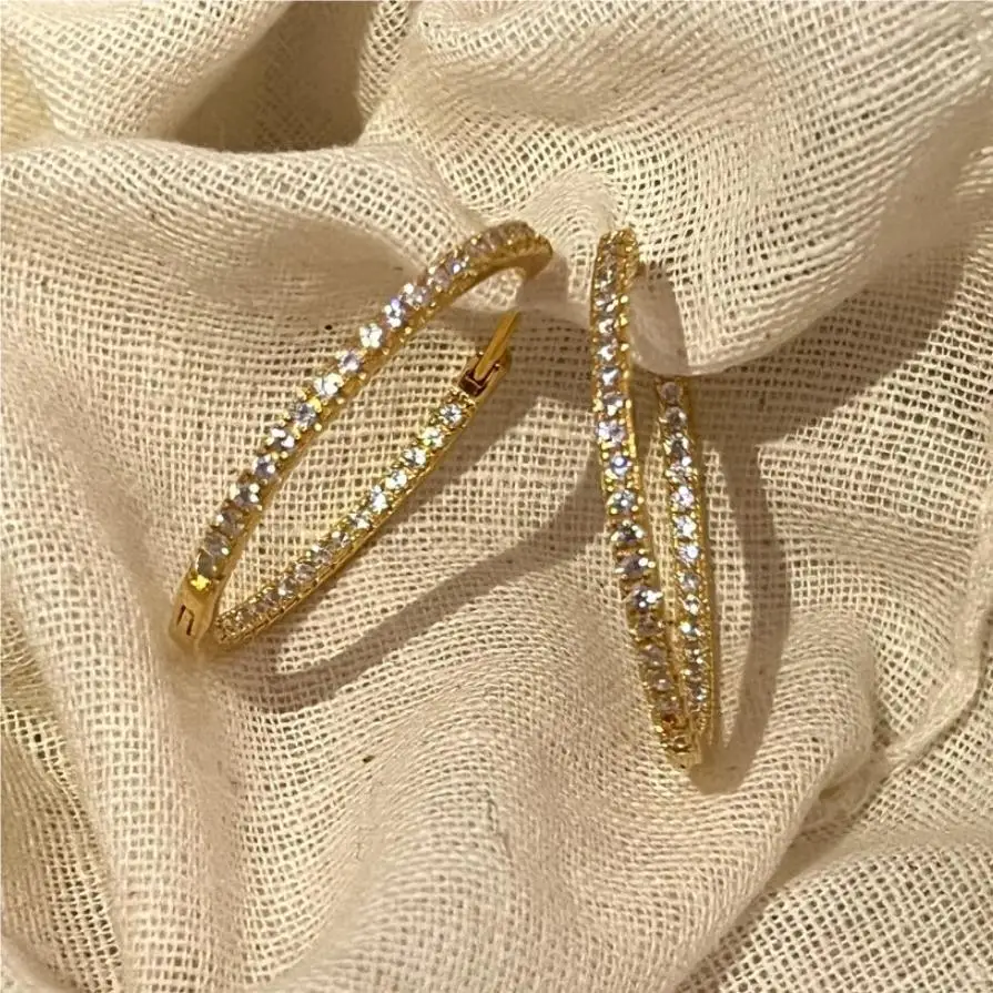 

VIANRLA 925 Sterling Silver Simple Design Zircon Earrings 30mm Party Shining Earrings Dropshipping