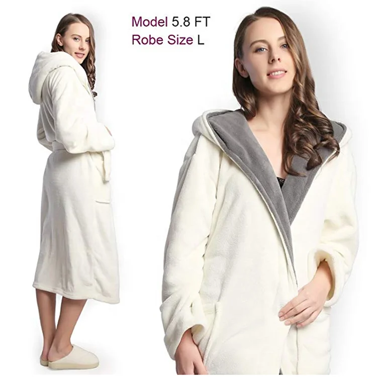 
Home Custom Bath Robe Spa Hooded Thick Pajamas Women Plush Flannel Bathrobe 
