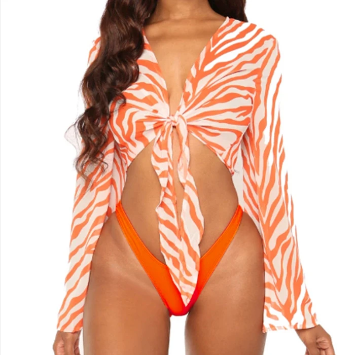 

High quality brown sexy 3 piece swimsuit cover ups beach wear bikini woman swimwear sexi thong bikini beach kimono cover up, Picture showed