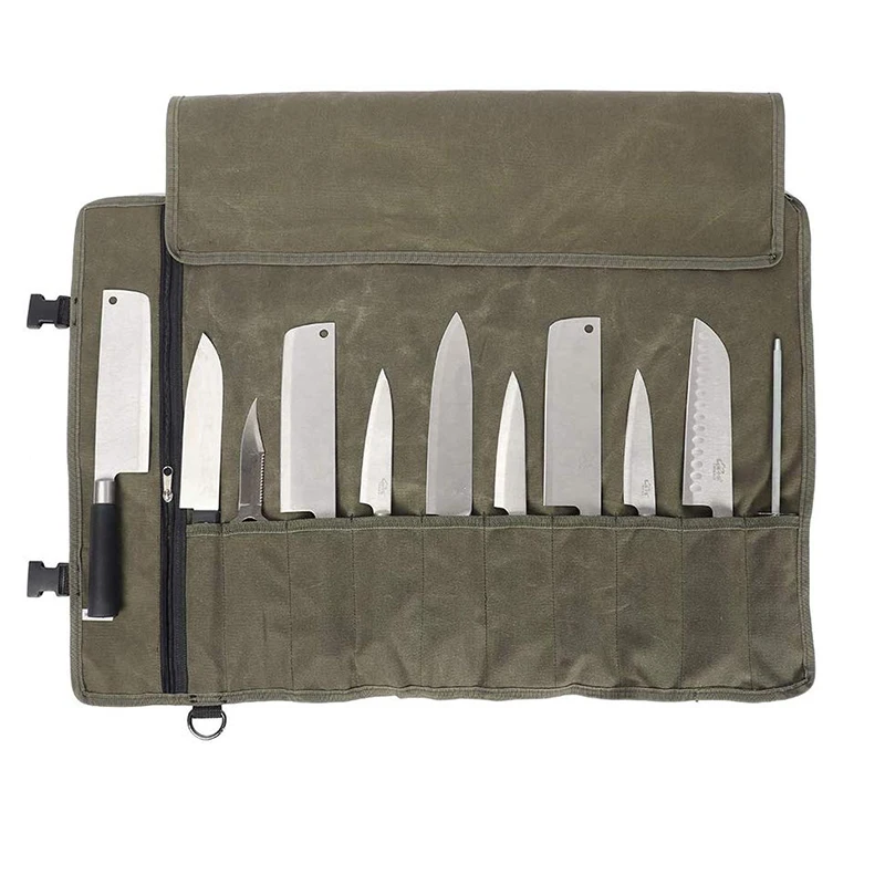 Knife Roll For Chef Heavy Duty Waxed Canvas Japanese Knife Set Case ...