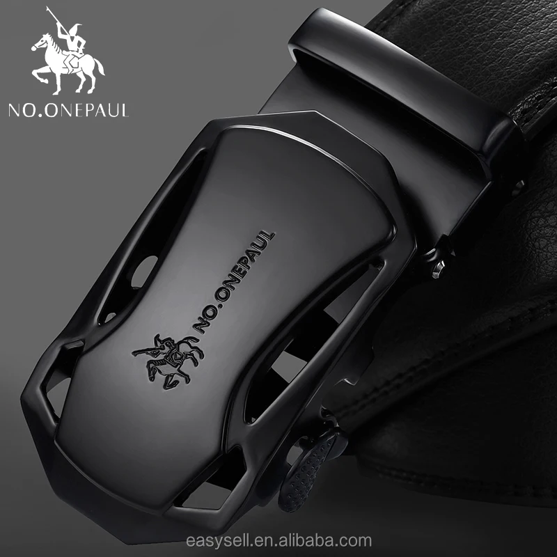 NO.ONEPAUL 2019 AliExpress top sales Automatic Buckle Black Genuine Leather Belt Men's Cow Leather Belts for Men 3.5cm Width
