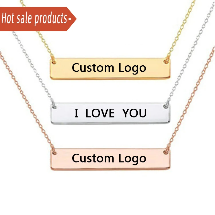 

wholesale Custom Stainless Steel Womens Necklaces Sets Engravable Blank Rose Gold Plated Silver Jewelry Pendant Bar Necklace