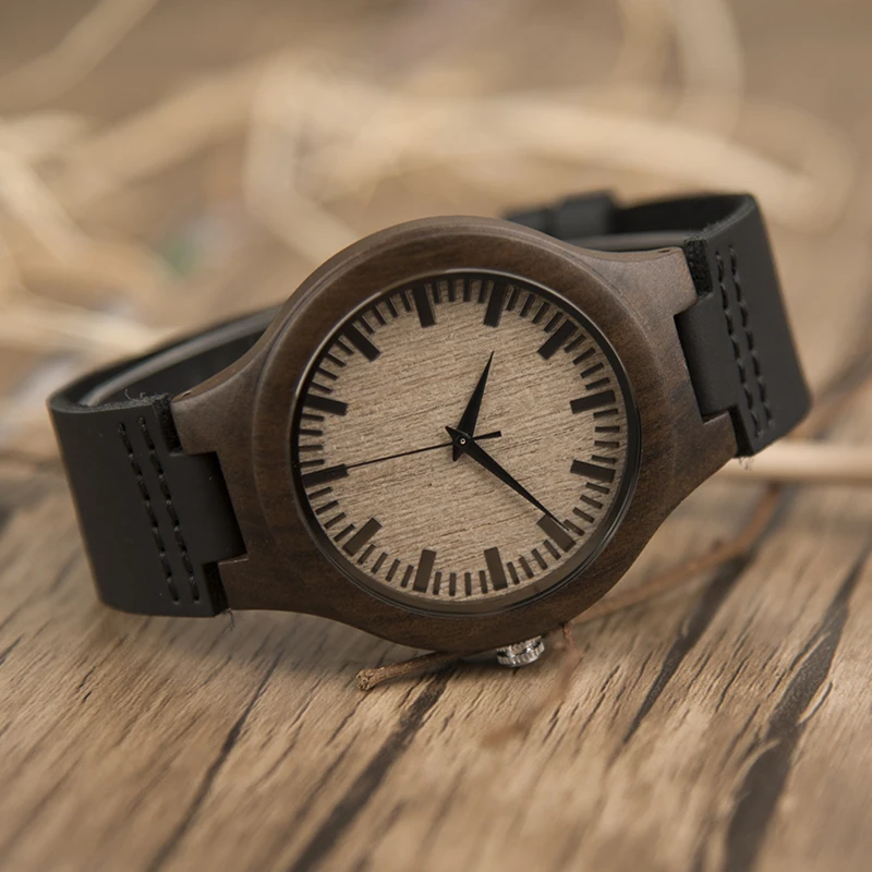 

New Arrival Leisure Wrist Eco-friendly Handcrafted Natural Wood Watches With Leather Strap Waterproof For Women