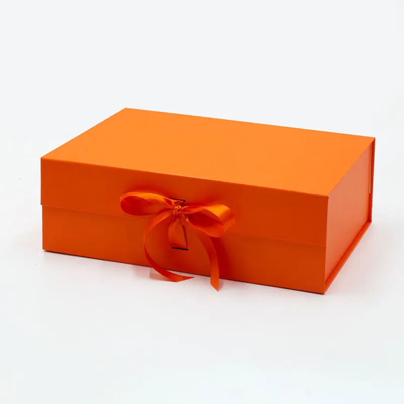 

Bulk luxury orange color clothing packing magnetic lid apparel gift box with ribbon