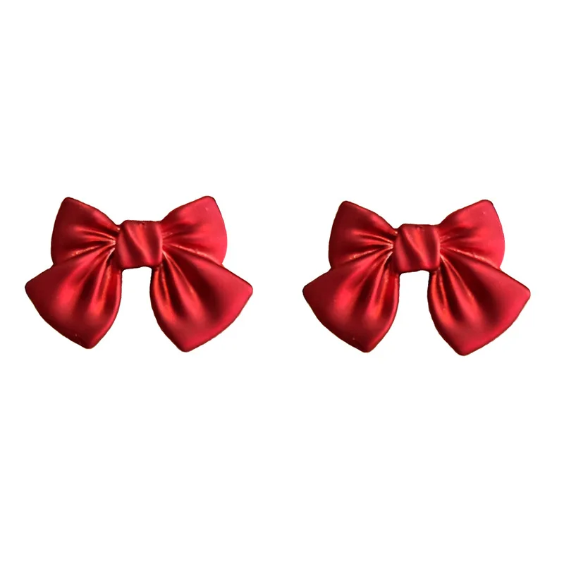 

S925 silver needle Korean French red new year Bow Earrings retro Earrings