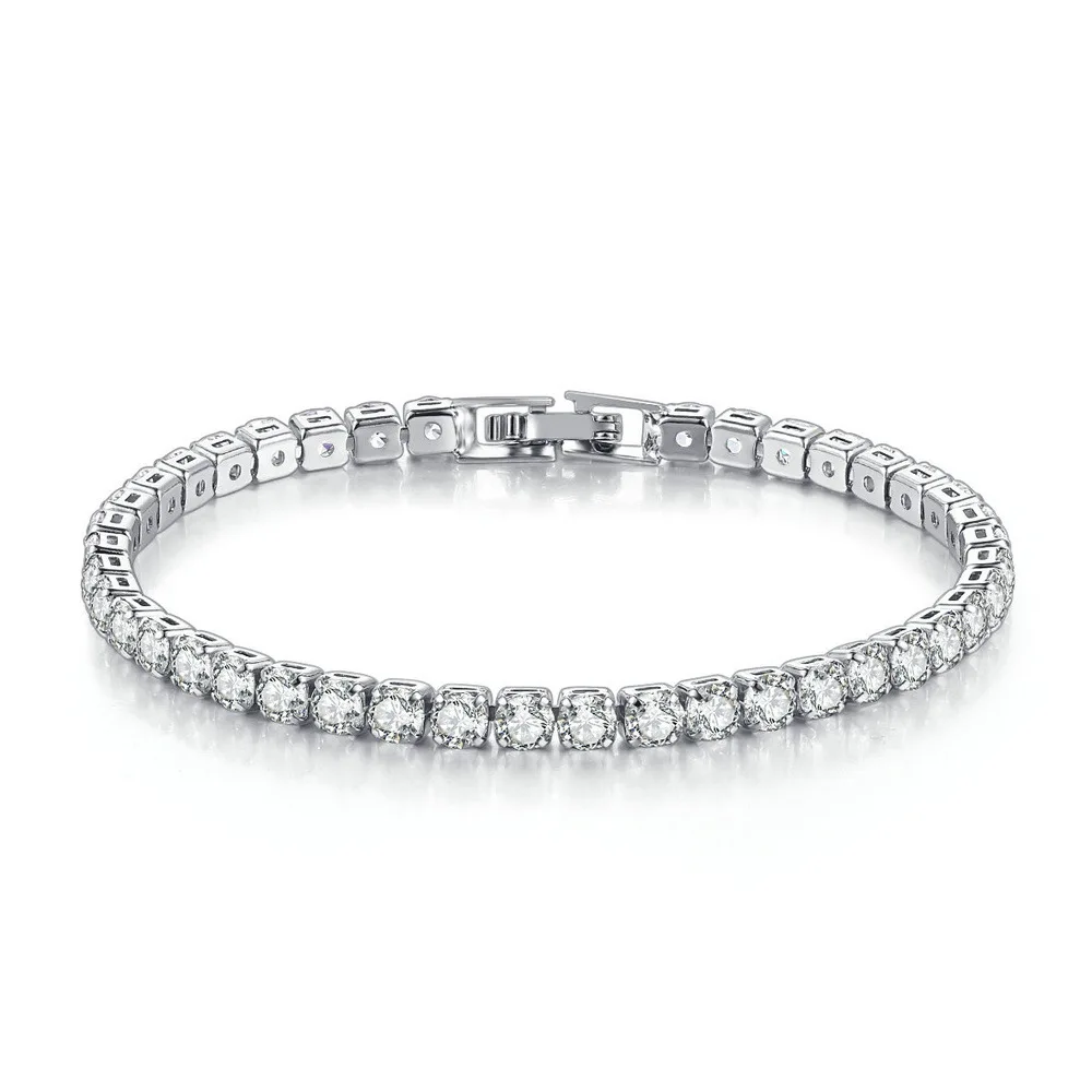 

Hot Selling Luxury 18k White Gold Plated 4mm Cubic Zirconia Cz Diamond Charm Tennis Bracelet For Women, Picture shows