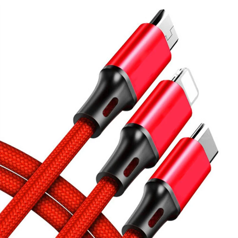 

High Level Custom Fast Charging cable 3 In 1 Braided Cable 1.2M For Android And Type-c Mobile phone